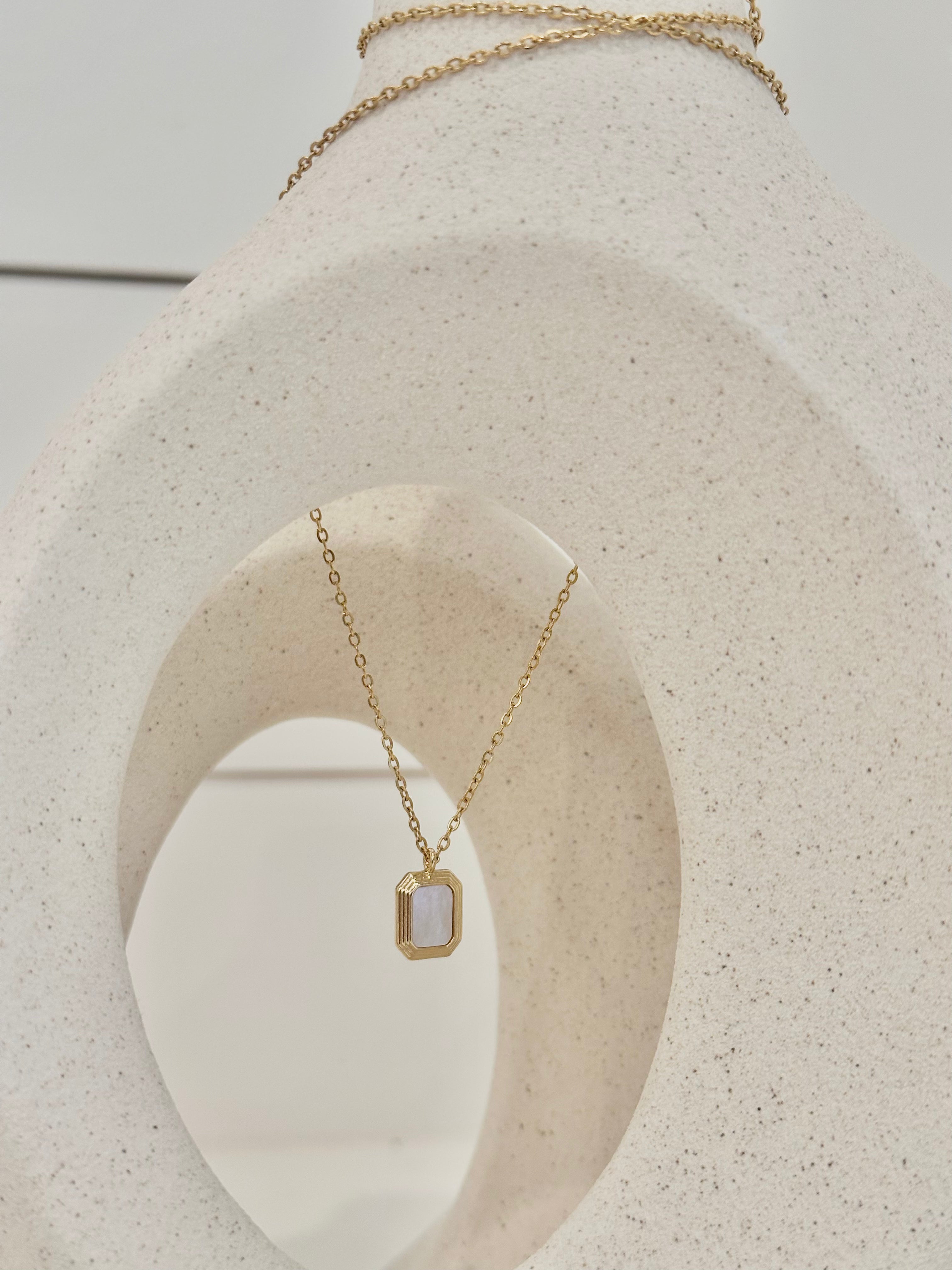 Long Pearl Hexagon Necklace