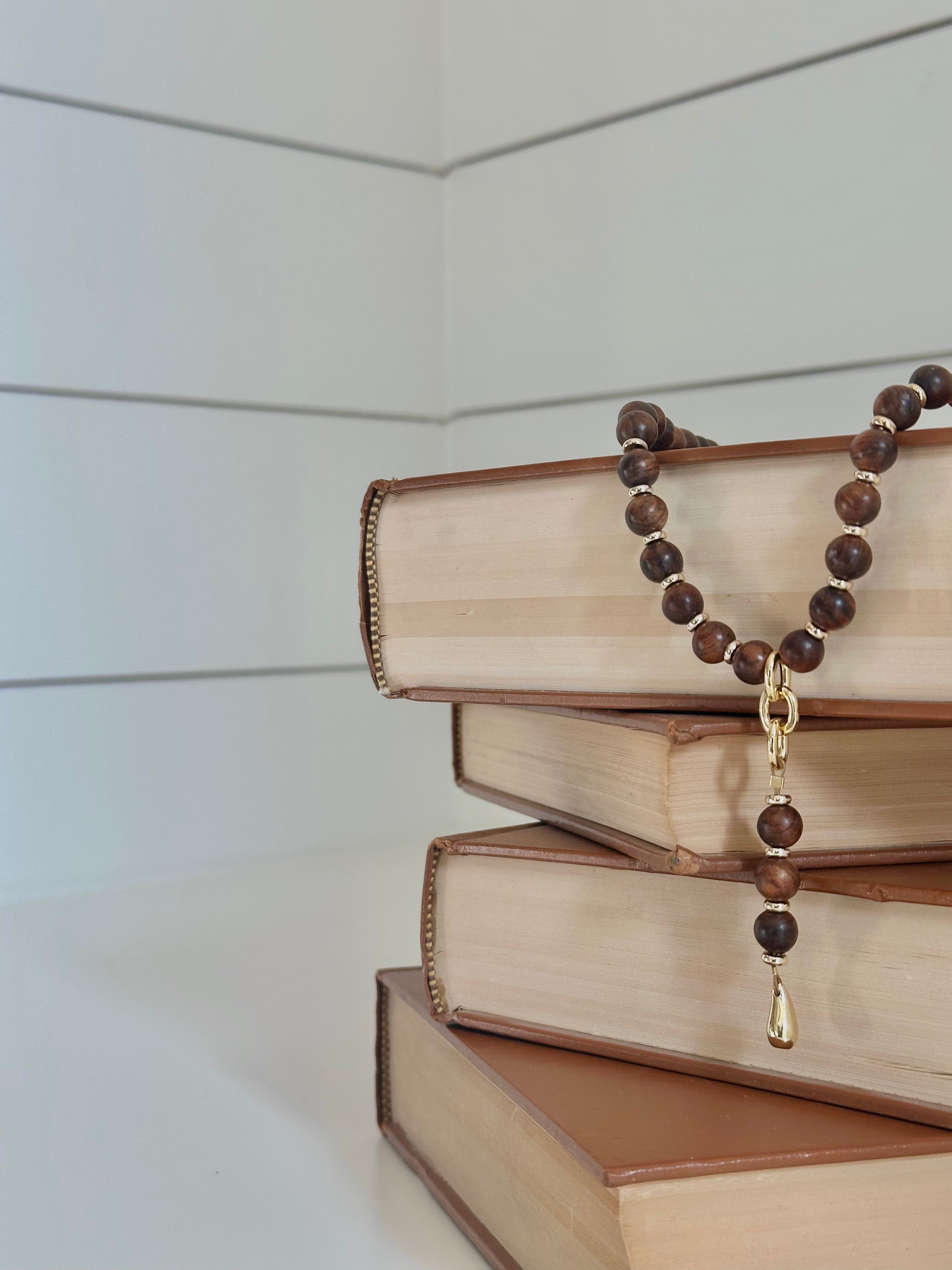 Beaded Wood Lariat